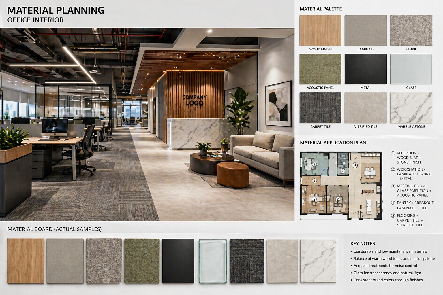 Office interior material planning for turnkey fit-out project